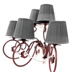 Itališkas Baga sieninis šešių šakų šviestuvas su stiklo karoliukais ir tekstiliniais gaubteliais 40x70x56 cm