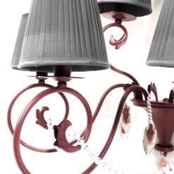 Itališkas Baga sieninis šešių šakų šviestuvas su stiklo karoliukais ir tekstiliniais gaubteliais 40x70x56 cm