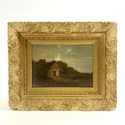 Ant medienos aliejiniais dažais tapytas peizažas mediniame aukso spalvos rėme 10x58x47,5 cm