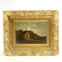Ant medienos aliejiniais dažais tapytas peizažas mediniame aukso spalvos rėme 10x58x47,5 cm