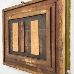 Ant medienos aliejiniais dažais tapytas peizažas mediniame aukso spalvos rėme 10x58x47,5 cm