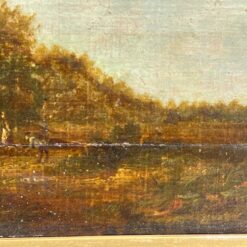 Ant medienos aliejiniais dažais tapytas peizažas mediniame aukso spalvos rėme 10x58x47,5 cm