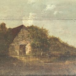 Ant medienos aliejiniais dažais tapytas peizažas mediniame aukso spalvos rėme 10x58x47,5 cm