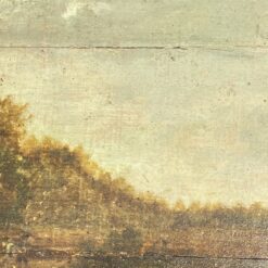 Ant medienos aliejiniais dažais tapytas peizažas mediniame aukso spalvos rėme 10x58x47,5 cm