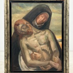 Aliejiniais dažais ant drobės tapyta Dievo Motinos, laikančios nukryžiuoto Jėzaus Kristaus kūną, scena (pieta) mediniame rėme 8×74,5×95 cm