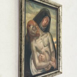 Aliejiniais dažais ant drobės tapyta Dievo Motinos, laikančios nukryžiuoto Jėzaus Kristaus kūną, scena (pieta) mediniame rėme 8×74,5×95 cm
