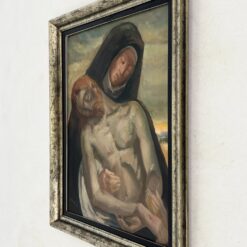 Aliejiniais dažais ant drobės tapyta Dievo Motinos, laikančios nukryžiuoto Jėzaus Kristaus kūną, scena (pieta) mediniame rėme 8×74,5×95 cm