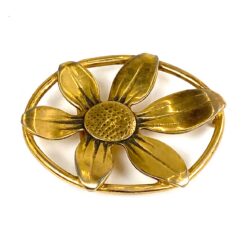 Metalinė aukso spalvos diržo sagtis su gėlės žiedo figūra 2x11,5x9 cm