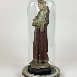 Šv. Antano Paduviečio, laikančio Kūdikėlį Jėzų statula iš gipso su mediniu postamentu ir stikliniu gaubtu 22x22x52 cm