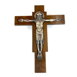 Ąžuolinis pakabinamas Art Deco laikotarpio Félix Jacques Bruxelles kryžius su metaline Jėzaus Kristaus figūra 3x33,5x44,5 cm