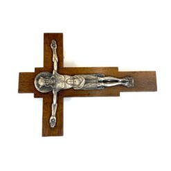 Ąžuolinis pakabinamas Art Deco laikotarpio Félix Jacques Bruxelles kryžius su metaline Jėzaus Kristaus figūra 3×33,5×44,5 cm