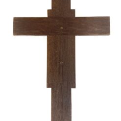 Ąžuolinis pakabinamas Art Deco laikotarpio Félix Jacques Bruxelles kryžius su metaline Jėzaus Kristaus figūra 3×33,5×44,5 cm