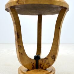 Art Deco stiliaus apvalus riešutmedžio lukšto staliukas 53,5×53,5×62,5 cm