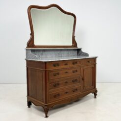 Ąžuolinė komoda su marmuriniu stalviršiumi ir veidrodžiu 61x137x189 cm