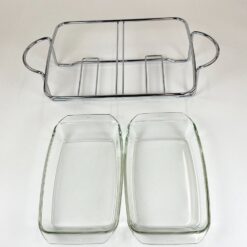Metalinio rėmo marmitas su dviejais „Simax” stikliniais indais 32x51x11,5 cm