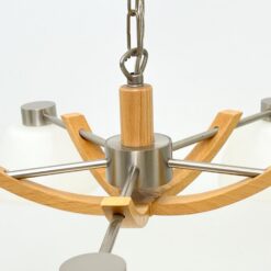 Pakabinamas Sorpetaler Leuchten penkių šakų šviestuvas iš metalo ir medžio su stikliniais gaubtais 57x57x46 cm