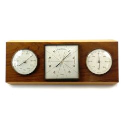 Vokiška vintažinė „Moco” pakabinama meteorologinė stotelė: higrometras, barometras ir termometras mediniame rėme 3,5x31x12,5 cm