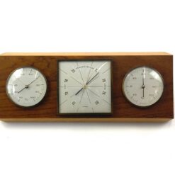 Vokiška vintažinė „Moco” pakabinama meteorologinė stotelė: higrometras, barometras ir termometras mediniame rėme 3,5x31x12,5 cm