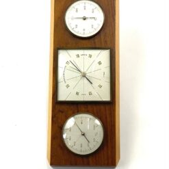 Vokiška vintažinė „Moco” pakabinama meteorologinė stotelė: higrometras, barometras ir termometras mediniame rėme 3,5x31x12,5 cm