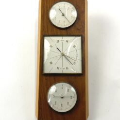Vokiška vintažinė „Moco” pakabinama meteorologinė stotelė: higrometras, barometras ir termometras mediniame rėme 3,5x31x12,5 cm