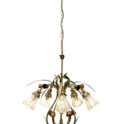 Pakabinamas Sorpetaler Leuchten metalinis augalinių motyvų penkių šakų šviestuvas stikliniais gaubtais 55x55x132 cm