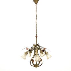 Pakabinamas Sorpetaler Leuchten metalinis augalinių motyvų penkių šakų šviestuvas stikliniais gaubtais 55x55x132 cm
