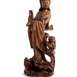 Medinė budizmo mitologinės dievybės Guanyin statula 10x12x31 cm