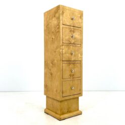 Art Deco stiliaus siaura penkių stalčių riešutmedžio lukšto komoda 43x40,5x145,5 cm
