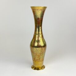 Žalvarinė indiška ornamentais dekoruota vaza 9,5x9,5x35 cm