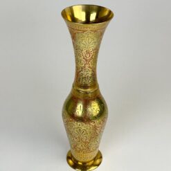 Žalvarinė indiška ornamentais dekoruota vaza 9,5×9,5×35 cm