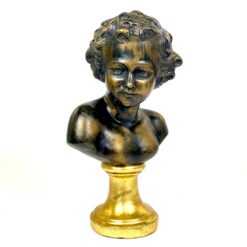 Bronzos ir žalvario spalvų vaiko biustas iš gipso 14x20x36 cm
