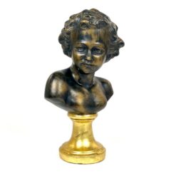 Bronzos ir žalvario spalvų vaiko biustas iš gipso 14x20x36 cm