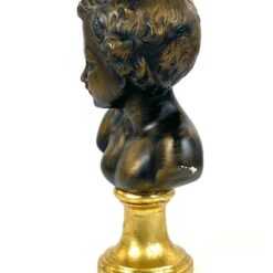 Bronzos ir žalvario spalvų vaiko biustas iš gipso 14x20x36 cm