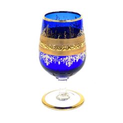 Aukso spalvos ornamentais dekoruota stiklinė taurelė su kojele 80 ml 5x5x9,5 cm
