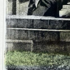 Spalvotas Hans Leisch grafikos darbas, vaizduojantis Johano Štrauso paminklą Vienoje, mediniame rėme su stiklu 2x26x32 cm