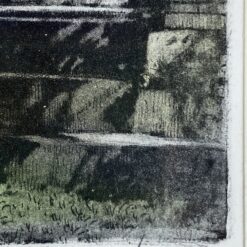 Spalvotas Hans Leisch grafikos darbas, vaizduojantis Johano Štrauso paminklą Vienoje, mediniame rėme su stiklu 2x26x32 cm