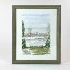 Akvarele ant popieriaus tapytas gamtos peizažas mediniame rėme su stiklu 2x27x33 cm