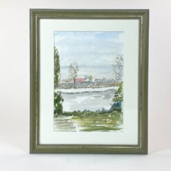 Akvarele ant popieriaus tapytas gamtos peizažas mediniame rėme su stiklu 2x27x33 cm