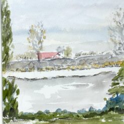 Akvarele ant popieriaus tapytas gamtos peizažas mediniame rėme su stiklu 2x27x33 cm