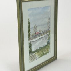 Akvarele ant popieriaus tapytas gamtos peizažas mediniame rėme su stiklu 2x27x33 cm