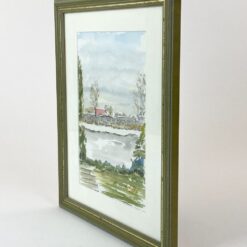 Akvarele ant popieriaus tapytas gamtos peizažas mediniame rėme su stiklu 2x27x33 cm