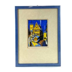 Spalvotas Wilhelm Grätsch grafikos darbas, vaizduojantis Plönlein aikštę Rothenburg ob der Tauber miestelyje, mediniame rėme su stiklu 1,5x24x32 cm