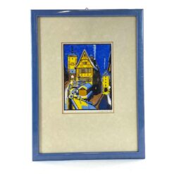 Spalvotas Wilhelm Grätsch grafikos darbas, vaizduojantis Plönlein aikštę Rothenburg ob der Tauber miestelyje, mediniame rėme su stiklu 1,5x24x32 cm