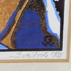 Spalvotas Wilhelm Grätsch grafikos darbas, vaizduojantis Plönlein aikštę Rothenburg ob der Tauber miestelyje, mediniame rėme su stiklu 1,5x24x32 cm