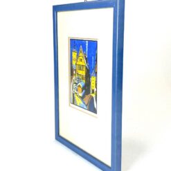 Spalvotas Wilhelm Grätsch grafikos darbas, vaizduojantis Plönlein aikštę Rothenburg ob der Tauber miestelyje, mediniame rėme su stiklu 1,5x24x32 cm