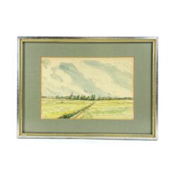 Akvarele ir tušu ant popieriaus tapytas gamtos peizažas mediniame rėme su stiklu 1,5x36x26 cm