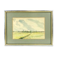 Akvarele ir tušu ant popieriaus tapytas gamtos peizažas mediniame rėme su stiklu 1,5x36x26 cm