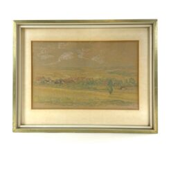 Kreidelėmis pieštas gamtos peizažas mediniame rėme su stiklu 4x45x35,5 cm