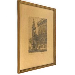 Grafikos darbas, vaizduojantis Brėmeno Rolando statulą Rinkos aikštėje, mediniame rėme su stiklu 1,5x38x46 cm