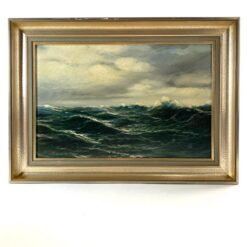 Ant kartono aliejiniais dažais tapytas jūros peizažas mediniame rėme 4×52,5×38 cm
